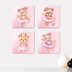 Kit 4 Placas Decorativas Ursinhos Bailarina Infantil - 0162ktpl4