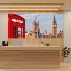 Painel Adesivo Londres Mundo Cabine Telefônica Big Ben Sala - 0163pdt