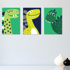 Kit 3 Placas Quadros Decorativos Dinossauros Dino Infantil Bebe Quarto Menino Menina - 0171ktpl