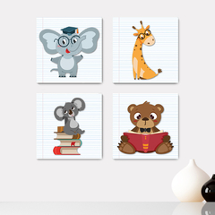 Kit 4 Placas Decorativas Safari Animais Infantil Escola - 0173ktpl4