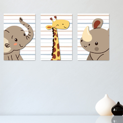 Kit 3 Placas Quadros Decorativos Safari Infantil Bebe Quarto Menino Menina - 0179ktpl