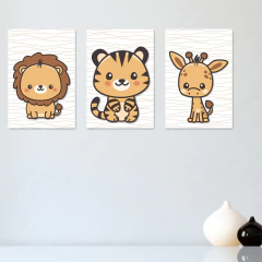 Kit 3 Placas Quadros Decorativos Safari Infantil Bebe Quarto Menino Menina - 0180ktpl
