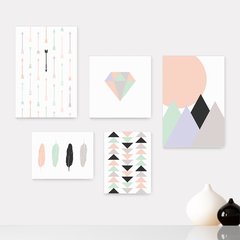 Kit 5 Placas Decorativas - Flechas Penas Diamante Casa Quarto Sala - 019ktpl5