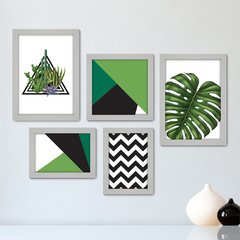 Kit Com 5 Quadros Decorativos - Cacto Chevron Costela de Adão - 022kq01 - comprar online