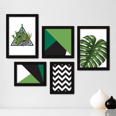 Kit Com 5 Quadros Decorativos - Cacto Chevron Costela de Adão - 022kq01