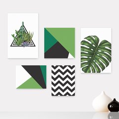 Kit 5 Placas Decorativas - Cacto Chevron Costela de Adão Casa Quarto Sala - 022ktpl5