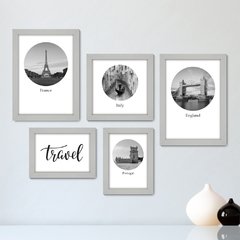 Kit Com 5 Quadros Decorativos - Mundo Viagem França Portugal - 024kq01 - comprar online