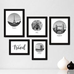 Kit Com 5 Quadros Decorativos - Mundo Viagem França Portugal - 024kq01
