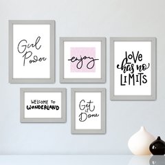 Kit Com 5 Quadros Decorativos - Frase Girl Power Mulher - 025kq01 - comprar online