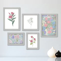 Kit Com 5 Quadros Decorativos - Floral Flores Rosas - 027kq01 - comprar online