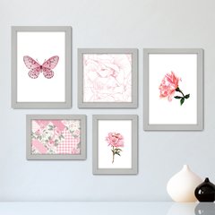 Kit Com 5 Quadros Decorativos - Flores Floral Borboleta - 031kq01 - comprar online