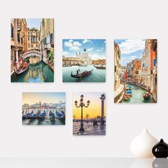 Kit 5 Placas Decorativas - Veneza Gôndola Itália Casa Quarto Sala - 034ktpl5