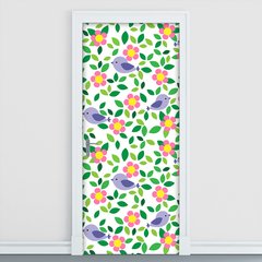 Adesivo Decorativo de Porta - Flores e Pássaros - 037cnpt