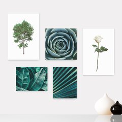 Kit 5 Placas Decorativas - Folhas Rosa Árvore Casa Quarto Sala - 040ktpl5