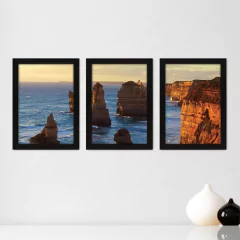 Kit Com 3 Quadros - Mar Pedras Paisagem - 042kq02p