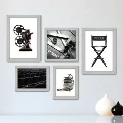 Kit Com 5 Quadros Decorativos - Cinema Projetor Filmes - 043kq01 - comprar online
