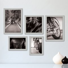 Kit Com 5 Quadros Decorativos - Moto Biker Motoqueiro - 045kq01 - comprar online