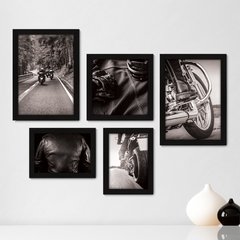 Kit Com 5 Quadros Decorativos - Moto Biker Motoqueiro - 045kq01
