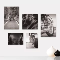 Kit 5 Placas Decorativas - Moto Biker Motoqueiro Casa Quarto Sala - 045ktpl5