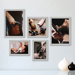 Kit Com 5 Quadros Decorativos - Barbearia Barbeiro Barber - 048kq01 - comprar online