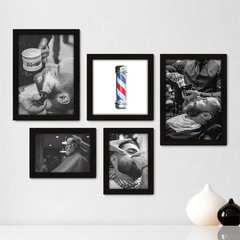Kit Com 5 Quadros Decorativos - Barbearia Barbeiro Barber - 049kq01