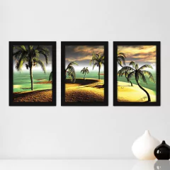 Kit Com 3 Quadros - Coqueiros Oásis Paisagem - 055kq02p