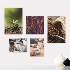 Kit 5 Placas Decorativas - Café Cafeteria Lanchonete Casa Quarto Sala - 070ktpl5