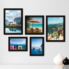 Kit Com 5 Quadros Decorativos - Paisagem Viagem Férias - 073kq01