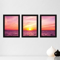 Kit Com 3 Quadros - Mar Pôr-do-Sol Paisagem - 073kq02p