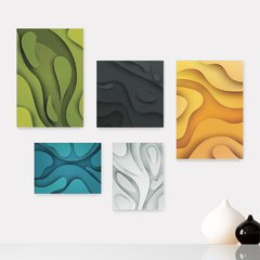 Kit 5 Placas Decorativas - Abstrato Colorido Relevo Casa Quarto Sala - 077ktpl5