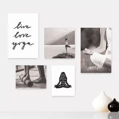 Kit 5 Placas Decorativas - Yoga Natureza Meditação Casa Quarto Sala - 079ktpl5