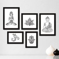 Kit Com 5 Quadros Decorativos - Yoga Elementos Studio - 082kq01