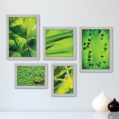 Kit Com 5 Quadros Decorativos - Folhas Verde Kiwi Natureza - 084kq01 - comprar online