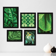 Kit Com 5 Quadros Decorativos - Folhas Natureza Verde - 085kq01