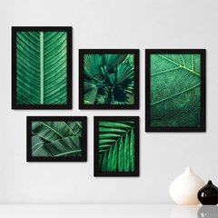 Kit Com 5 Quadros Decorativos - Folhas Natureza Verde - 087kq01