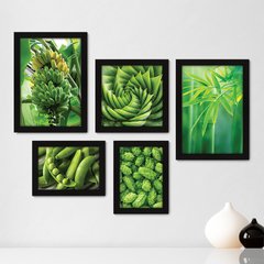 Kit Com 5 Quadros Decorativos - Natureza Frutas Verde Folhagem - 090kq01