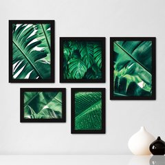 Kit Com 5 Quadros Decorativos - Folhas Natureza Verde - 093kq01