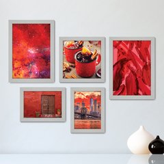 Kit Com 5 Quadros Decorativos - Vermelho Paisagem Espaço Ny - 096kq01 - comprar online