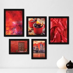 Kit Com 5 Quadros Decorativos - Vermelho Paisagem Espaço Ny - 096kq01