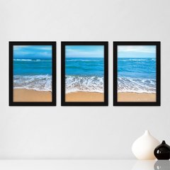 Kit Com 3 Quadros - Praia Mar Onda - 096kq02p