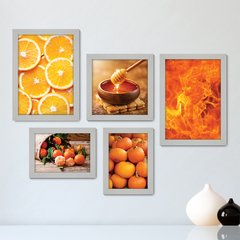 Kit Com 5 Quadros Decorativos - Cozinha Laranja Fogo Mel - 097kq01 - comprar online