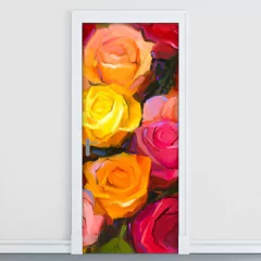 Adesivo Decorativo de Porta - Flor - Rosa - 1018cnpt