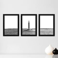 Kit Com 3 Quadros - Farol Mar Paisagem - 101kq02p