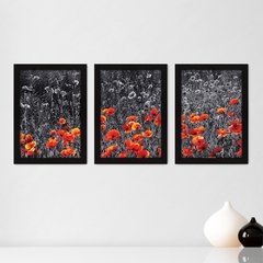 Kit Com 3 Quadros - Flores Campo Natureza - 105kq02p