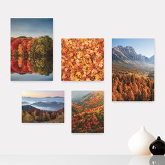 Kit 5 Placas Decorativas - Paisagem Montanhas Folhas Casa Quarto Sala - 108ktpl5