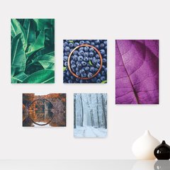 Kit 5 Placas Decorativas - Folhas Paisagem Inverno Cor Casa Quarto Sala - 111ktpl5
