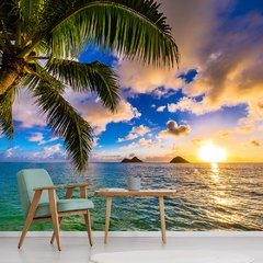 Papel de Parede Praia Paisagem Coqueiro Natureza Sala Painel Adesivo - 112pc