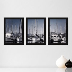 Kit Com 3 Quadros - Barcos Marina Paisagem - 121kq02p
