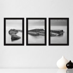 Kit Com 3 Quadros - Mar Ilha Paisagem - 125kq02p