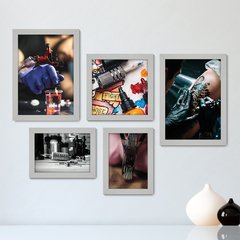 Kit Com 5 Quadros Decorativos - Tatuagem Studio Tattoo Shop - 129kq01 - comprar online